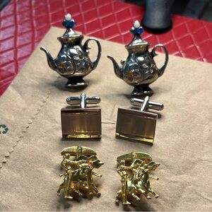3 sets of Gold and Silver tone  Cufflinks -Preloved